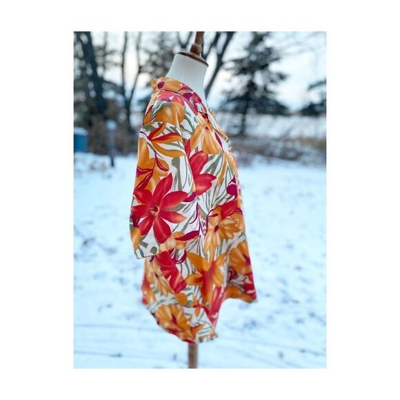 Vintage 90s Hawaiian Print Button Up Top Blouse Orange Red Sz 24W - Picture 5 of 7